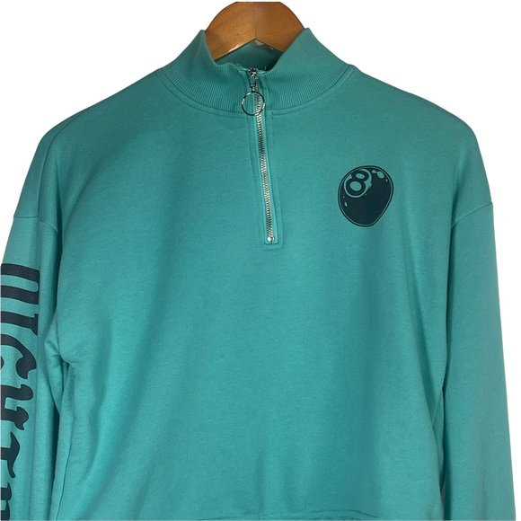 💰 5/25$ ♻️ 8 Ball Nightmare Sleeve Teal Women’s Medium Crop Top - Picture 2 of 11